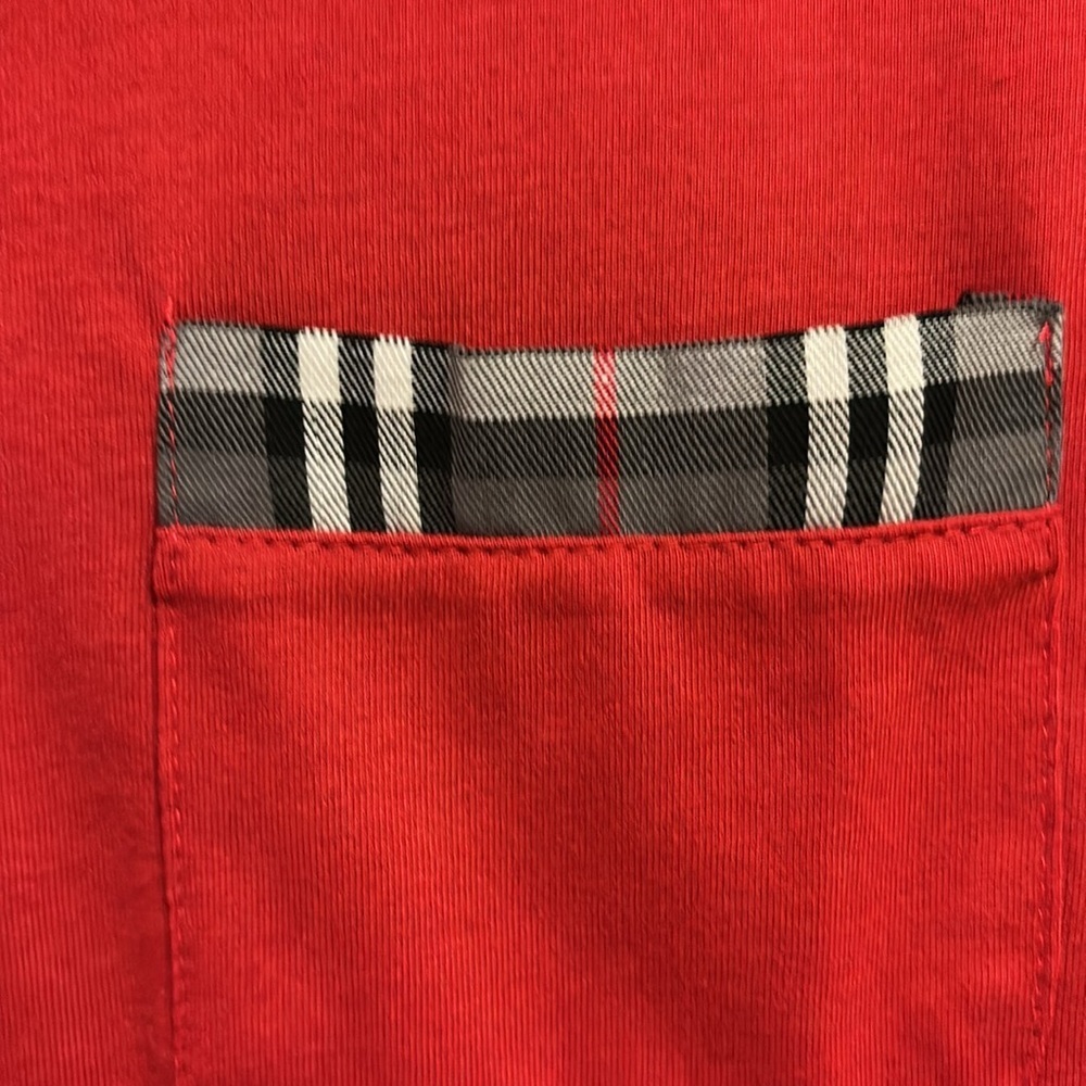 COOFANDY BRAND RED POLO SHIRT 3 BUTTONS DOWN CENTER GREY RED WHITE PLAID ACCENTS - Picture 7 of 8